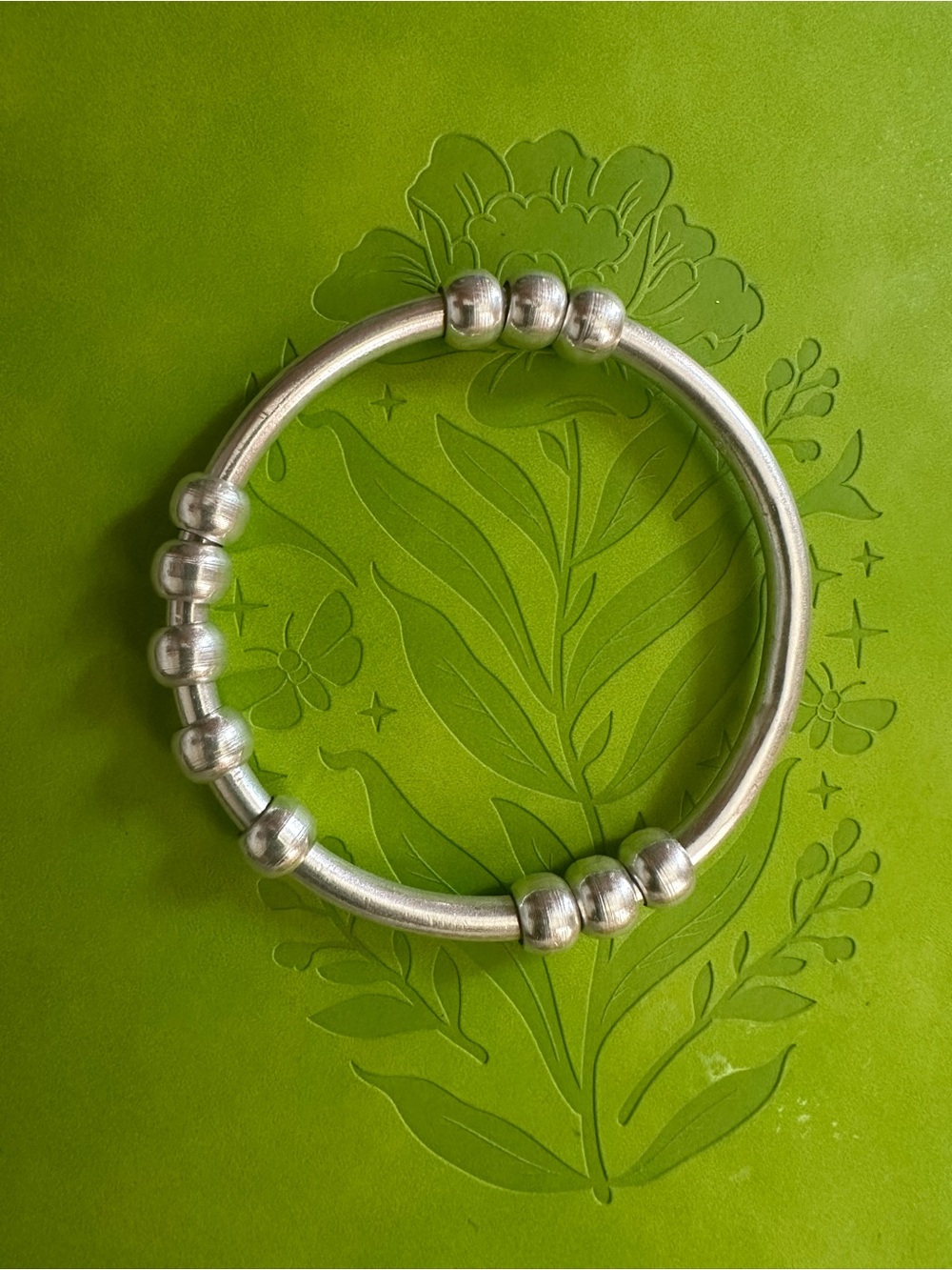 Sterling Silver Beaded Bangle Bracelet - Silver